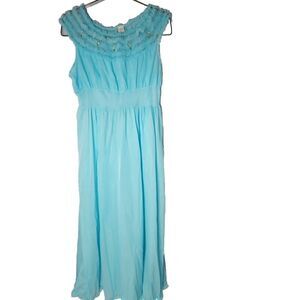 VTG 70s JCPenney Sheer Sweet Ruffled Nightgown Lingerie Maxi Blue SZ 40
